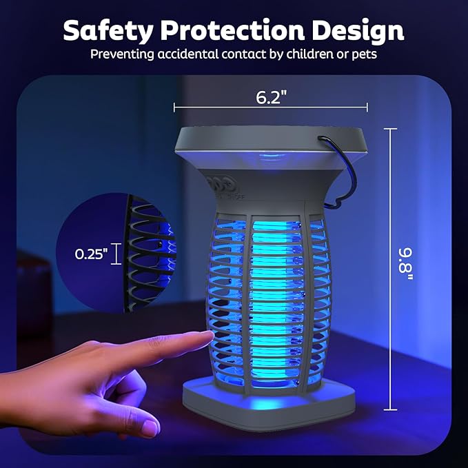OnBeam Solar Bug Zapper Outdoor, Mosquito Zapper Outdoor Waterproof Electric Fly Zapper Rechargeable Mosquito Killer with Solar Panel, 4200V Fly Trap Indoor for Home Backyard, Patio, Garden, Camping
