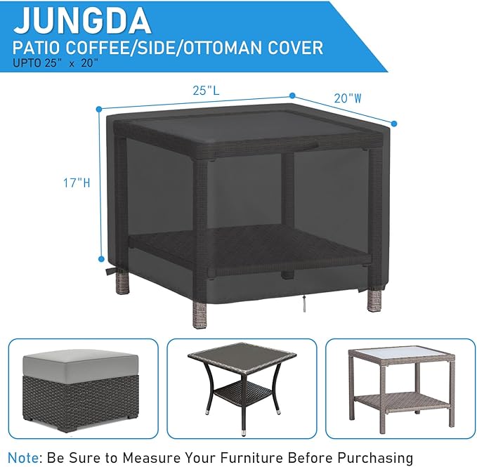 Outdoor Ottoman Cover Rectangle, 25 Inch Waterproof Patio Ottoman Cover, Heavy Duty Outdoor Side Table Furniture Covers - 25 x 20 x 17 Inch