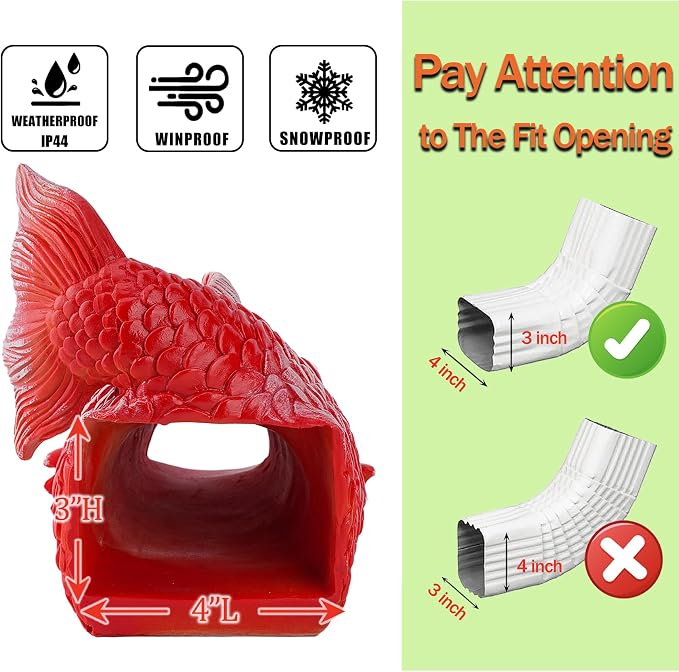Teaeeno Fish Gutter Downspout Extension Decorations, 3''x4'' Downspout Extender Diverter Splash Block Sculpture Outdoor Decor, Animal Resin Statue Ornaments, for Garden, Lawn, Yard