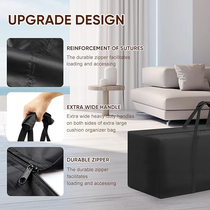 Outdoor Patio Cushion Storage Bag - Waterproof Large Patio furniture Cushion Organizer Storage Bag with Handle and Zipper, 68" L x 30" W x 20" H Big Foldable Duffle Cover