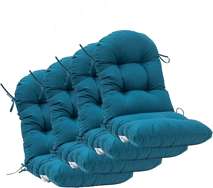 QILLOWAY Outdoor High Back Chair Cushion for Adirondack, All Weather Rocking Chair Cushions Thick Padded Replacement for Patio Furniture Set of 4,Peacock Blue