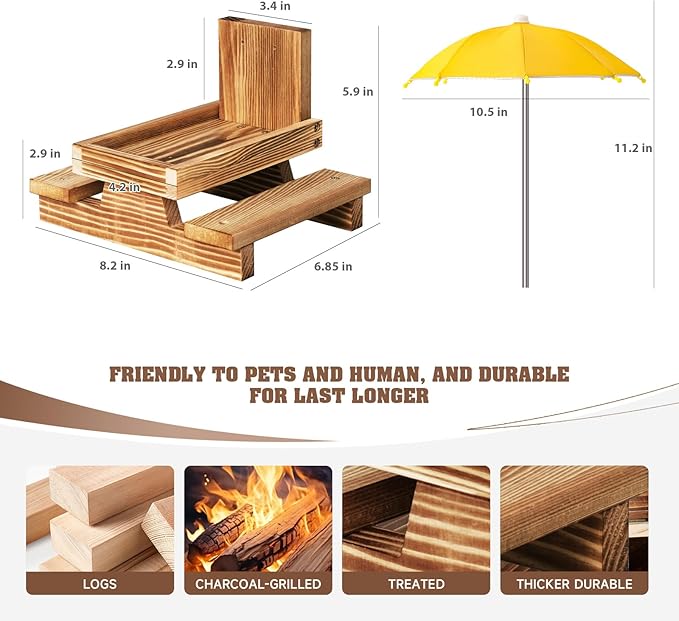 Gnodary Squirrel Feeder with Umbrella, Squirrel Feeders for Outside, Squirrel Picnic Table Feeder - Chipmunk Feeder Hold Corn, Corn Cob, Peanuts Style2 (Yellow)