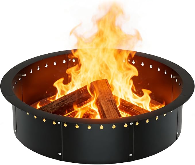 RELIANCER 35.5'' Fire Pit Ring,Outdoor Smokeless Fire Pit Liner,Heavy Duty Steel Wood Burning Firepit Rings Insert kit,DIY Campfire Fireplace Rings Insertion Barrier Lining for Backyard,Garden,Patio