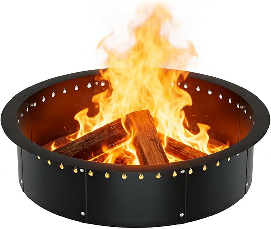 RELIANCER 35.5'' Fire Pit Ring,Outdoor Smokeless Fire Pit Liner,Heavy Duty Steel Wood Burning Firepit Rings Insert kit,DIY Campfire Fireplace Rings Insertion Barrier Lining for Backyard,Garden,Patio