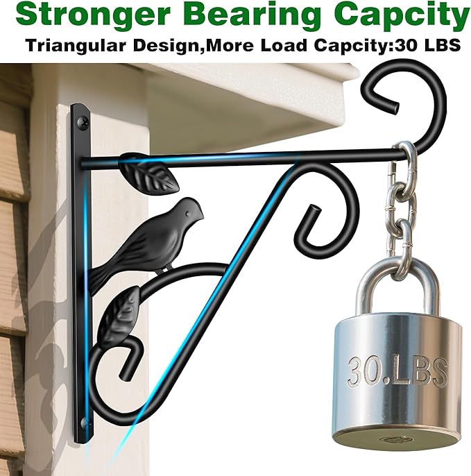 AMAGABELI GARDEN & HOME 2 Pack Hanging Plant Hanger Outdoor 10 inch Metal Hanging Brackets Fence Wall Hooks for Flower Baskets Bird Feeders Lanterns Wind Chimes Rust-Resistant Black