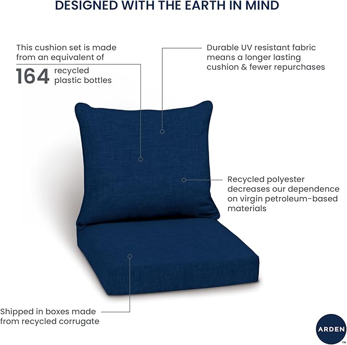 Arden Outdoor Deep Seat Cushion Set, 22 in x 24 in, Weather-Proof, Rain-Proof, Fade Resistant Patio Cushion Aqua Leala