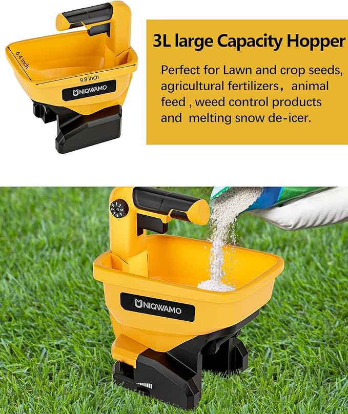 Uniqwamo Handheld Power Spreader Compatible for Dewalt 20V/60V Li-ion Battery, Available Year-Round, Grass Seeds, Rock Salt (Battery not Included)
