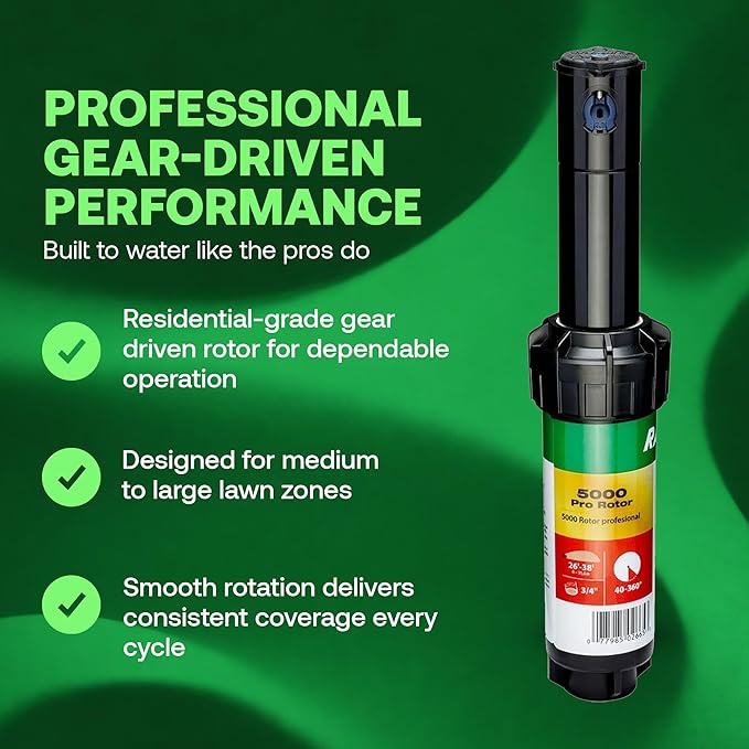 Rain Bird 5000 Rotor with Nozzle Tree 10 Pack (5000RCTREE) + Rotor Screwdriver Tool (CPRTOOL) - 3/4 inch Inlet for Water Efficient 4 inch Pop Up, Adjustable 40 - 360 Degree Arc & 25 - 50 ft Radius