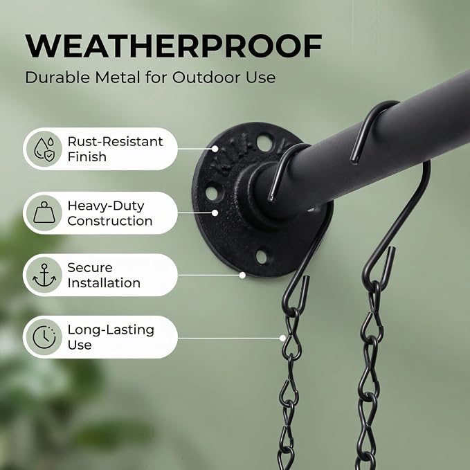 2 Pack Black Metal Pipe Plant Hanger Indoor with Hanging Chains, Industrial Window and Wall Mounted Hanging Rod Planter for Plants, Pot/Plant Not Included