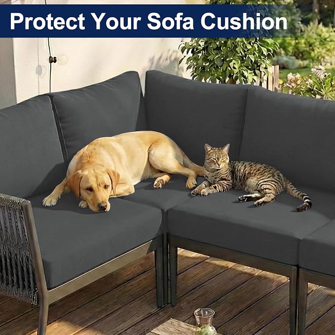 Smiry Waterproof Patio Cushion Covers, Stretch Outdoor Couch Slipcovers Replacement Washable Furniture Protector Sofa Chair Seat Cover for Dogs and Pets (12 Pcs, Dark Grey)