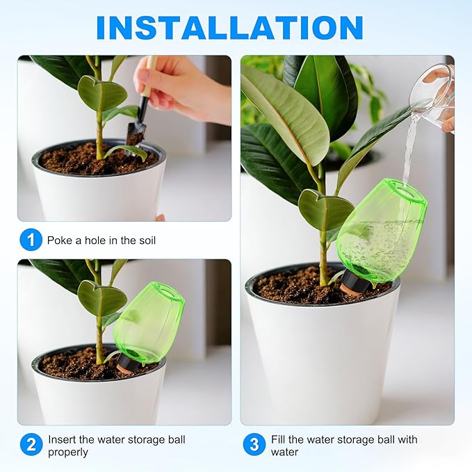 M METERXITY 3-Pack Plant Self Watering Globes, 5.1 oz Plastic Rose Water Bulbs Top Fill for Indoor/Outdoor Plants, Self Watering Spikes Slow Release Terracotta [Green]
