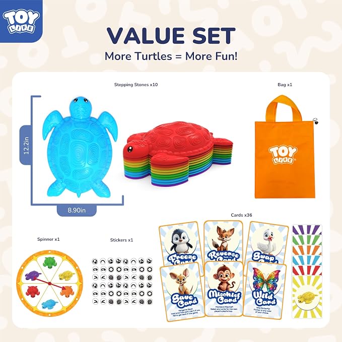 TOY Life 10 Pcs Turtle Balance Stepping Stone for Kids, Indoor Outside Toys for Kids Ages 4-8, Toddler Outdoor Toys, Stepping Stones Game, with Cards and Spinner