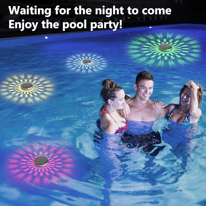 Kitloo Solar Rechargeable Floating Pool Lights(4 Pack), Pool Lights that Float with Remote Control, 9 Lighting, Timing Mode, IPX7 Waterproof for Inground Pool, Bathroom, Bathtub, Pool Party