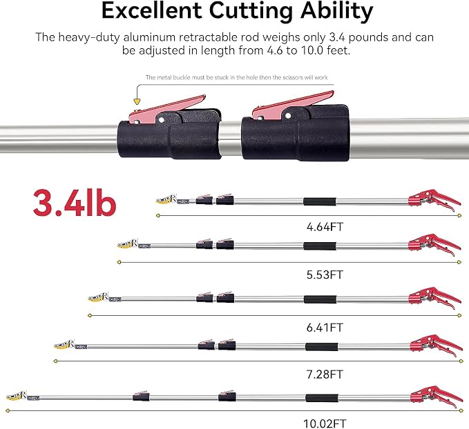 FLORA GUARD Extendable Tree Pruner 4.6-10ft, Telescoping Pole Pruner & Pole Saw with Cut & Hold Fruit Picker, Lightweight Long Reach Branch Trimmer for High Trees