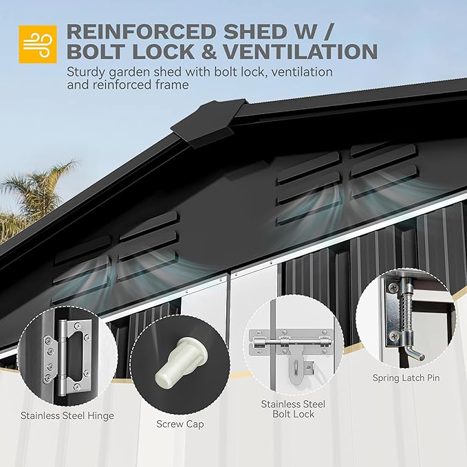 DWVO 6x4ft Outdoor Storage Shed, Weatherproof Tool Shed w/Locking Entry & Ventilation for Grass Cutter, Bike, Equipment, Courtyard, Garden (Dark Gray)