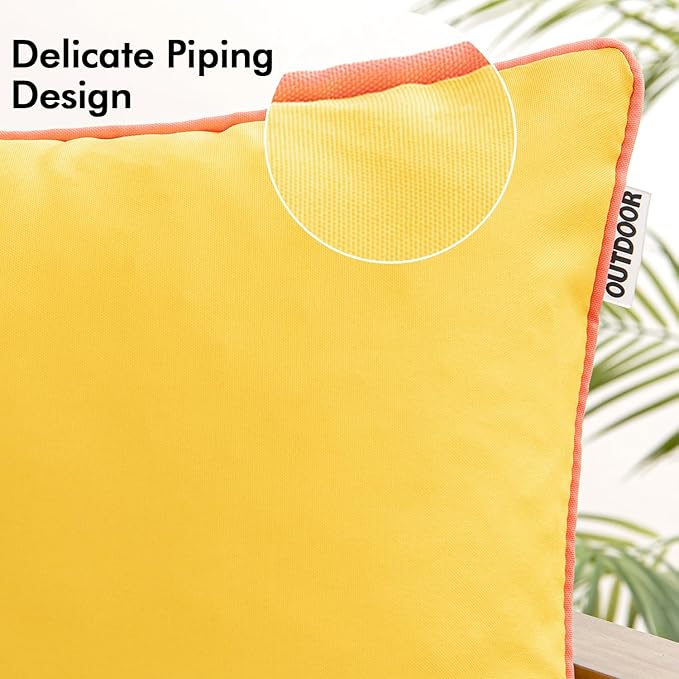 MIULEE Pack of 2 Outdoor Waterproof Throw Pillow Covers Decorative Outdoor Pillowcases Piping Edge Water Resistant Cushion Covers for Patio Garden Couch Chair Tent Balcony, 18x18 Inch Yellow
