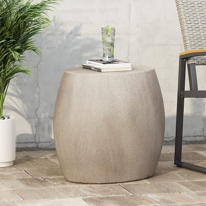 Richie Outdoor Lightweight Concrete Side Table, Light Gray