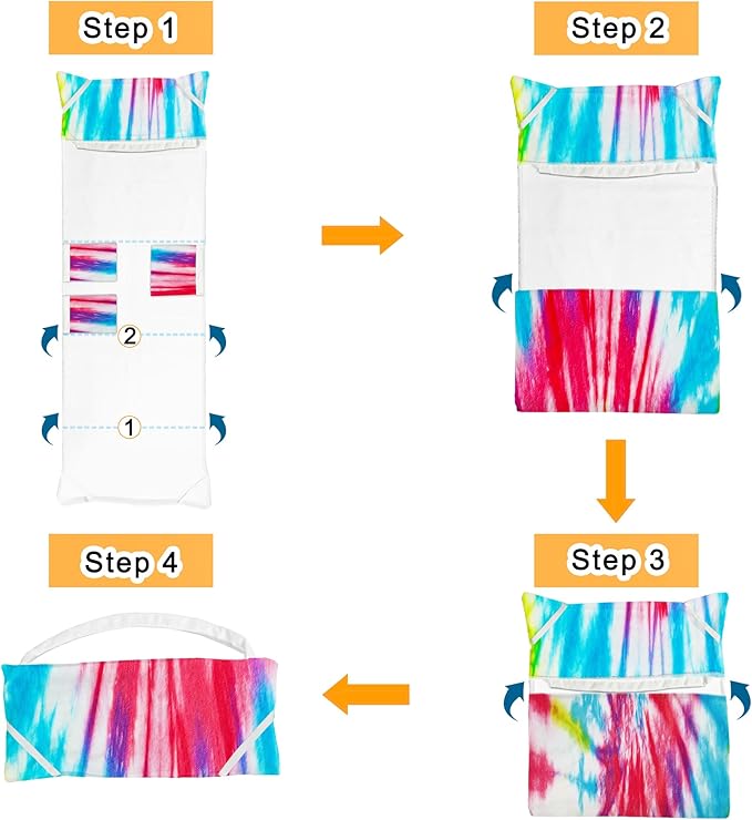 Lounge Chair Towel Cover (Pack of 2), Tie Dye Style Chaise Lounge Cover, Beach Chair Covers with Pockets for Pool Beach Garden Courtyard Outdoor Trips, 85 x30 in, Red Blue