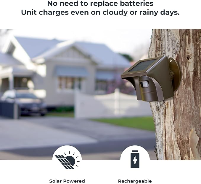 eMACROS Solar Wireless Driveway Alarm System (1/2 Mile Range, 1 Receiver & 4 Solar Sensors) - Weatherproof Outdoor Motion Detector for Farm, Long Driveway & Property Security