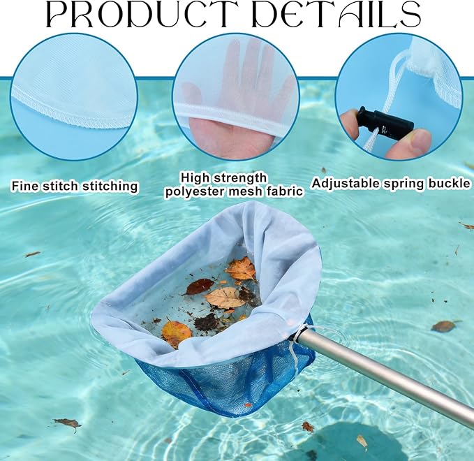 3Pcs Ultra Fine Mesh Net Bag for Pool Skimmer Net Replacement，26x22Inch Adjustable Large Deep Nylon Swimming Pool Leaf Rake Net for Cleaning Spa Ground Pool Hot Tub Sand Pollen Tree Dust Pet Hair