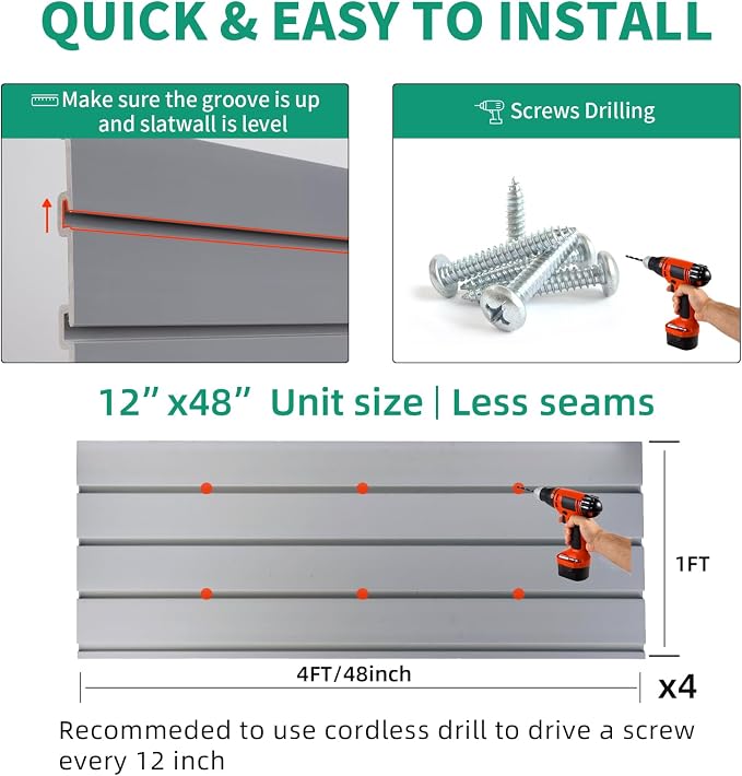 FRAYSCENT Slat Wall Paneling Garage Slat Wall Storage Systems Slatwall Panels Power Tool Organizer Wall Mount, PVC Garage Storage & Organization Products Slate Board (Grey, 4ft x 4ft)