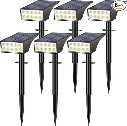 WENATY Solar Spot Lights Outdoor, Solar Lights Outdoor Waterproof IP65, 4 Lighting Modes Solar Powered Spotlights Yard Garden Landscape Pathway Solar Security Lights for Outside (Warm White, 6 Pack)