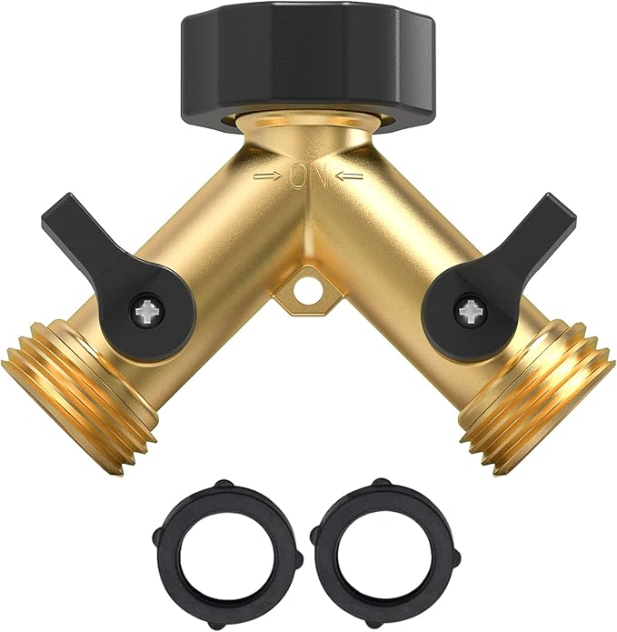 Twinkle Star Garden Hose Splitter 2 Way, Y Connector Brass Garden Hose Adapter