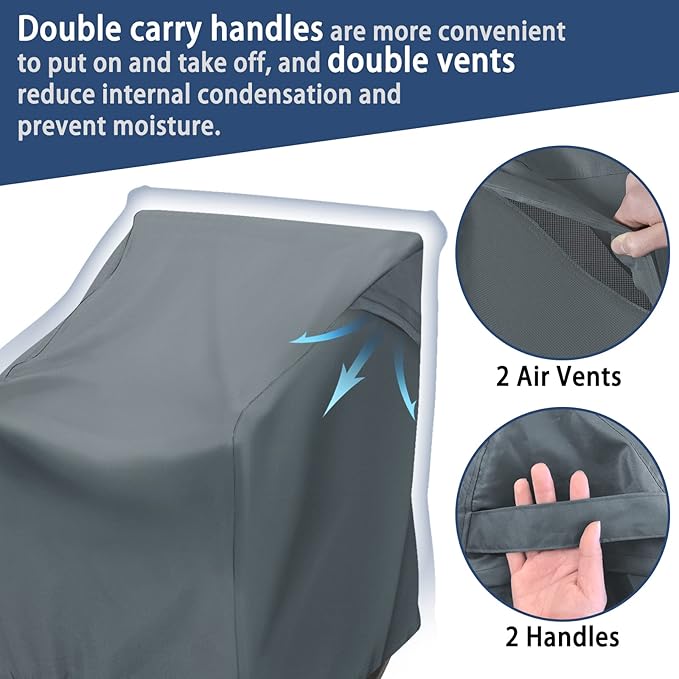 2 Pack Patio Rocking Chair Covers – 420D Waterproof Oxford, All Weather Outdoor Furniture Protector with Handles Air Vent, Grey (27.5" L x 32.5" D x 39" H)
