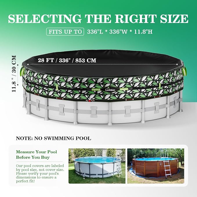UIRWAY 2025 Upgrade 28FT Winter Pool Cover [185GSM] Heavy Duty Pool Cover for Above Ground Round Pools, UV & Cold Resistant Swimming Pool Cover, Tearproof Tarp with Cable System