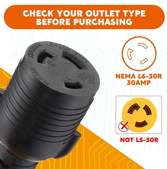 Tellegloww NEMA L14-30P to L6-30R Generator to Welder Adapter 30 Amp 4 Prong Male to 3 Prong Female Adapter Generator Welder EV Charger Power Cord, 10 AWG STW, 1FT, ETL Listed
