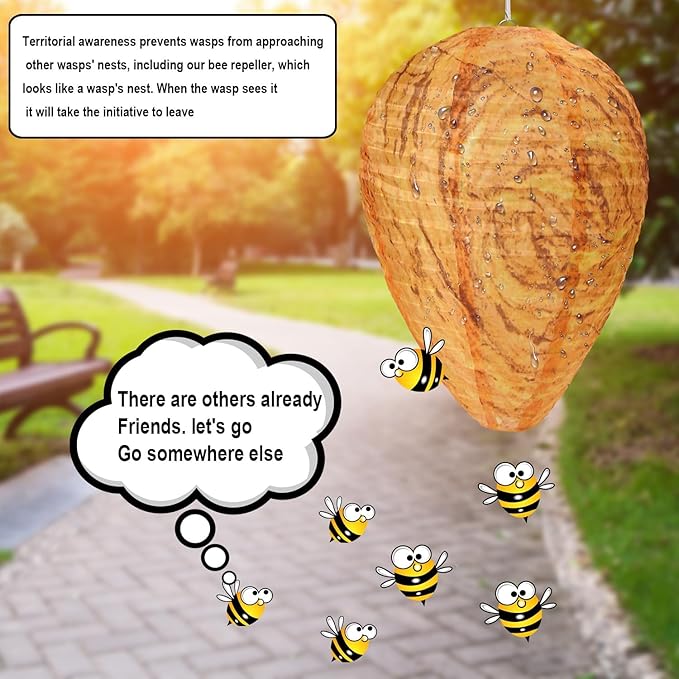 DECYOOL 4 Pack Wasp Nest Decoy Hanging Wasp for Wasps Hornets Yellow Jackets Outdoor Waterproof Material (Orange)