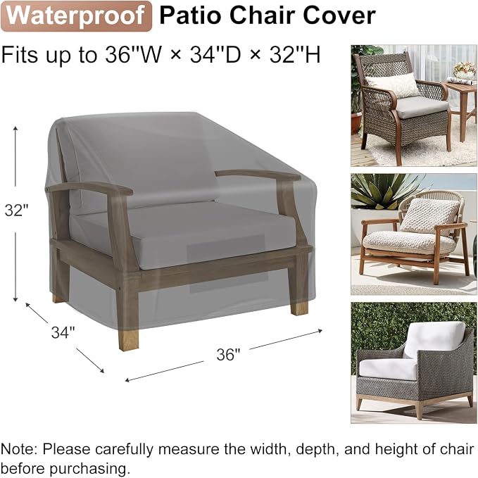 Patio Chair Covers Waterproof, Mrrihand Lounge Deep Seat Cover, Heavy Duty Outdoor Lawn Patio Furniture Covers (36" W x 34" D x 32" H - 2 Pack)