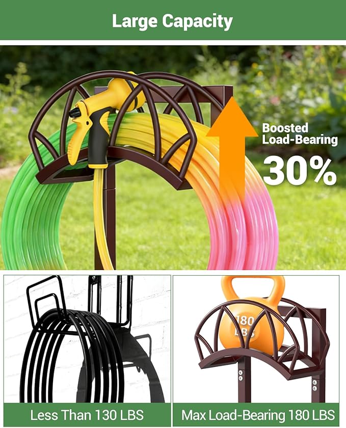 HZE Garden Hose Holder, Freestanding Water Hose Holder Stand for Outside, Heavy Duty Detachable Metal Garden Tube Storage Hanger Rack Holds 160 FT for Yard Lawn Farm, Bronze