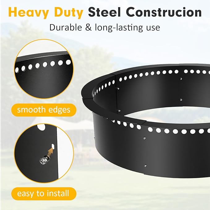 Smokeless Fire Pit Ring, 40 inch Outer/36 inch Inner Outside Fire Pit, Heavy Duty Large Solid Metal Steel Round Firepit Rim Insert for Outside Wood Burning, DIY Campfire Ring