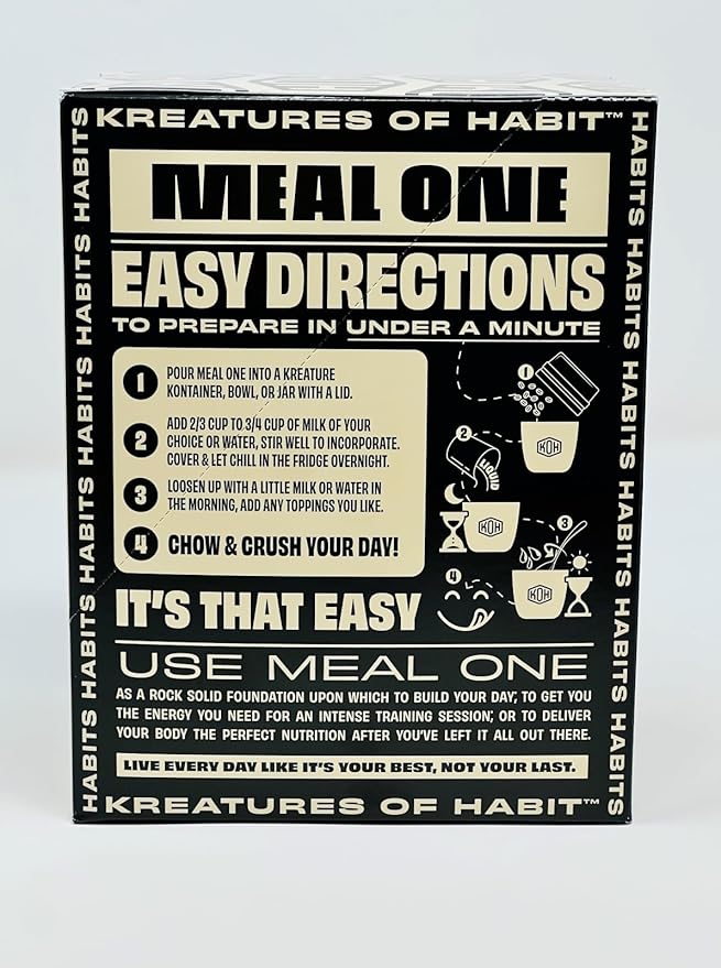 Kreatures of Habit MEAL ONE | Overnight & Instant Superfood Protein Meal Replacement | Gluten Free, Dairy Free, 30g of Plant Based Protein, With No Added Sugar (7 Pack, Variety)