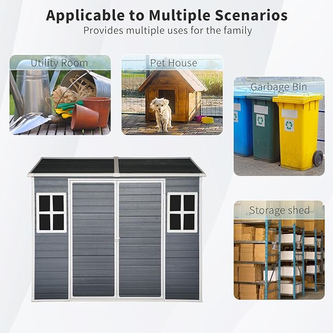 Ball & Cast 6x8 FT Outdoor Storage Shed,Multi-Wall Resin Panels Garden Tool House with 2 Window and Floor,Waterproof Cabinet W/Sloping Roof & Double Doors,Shelter for Patio,Lawn,Black