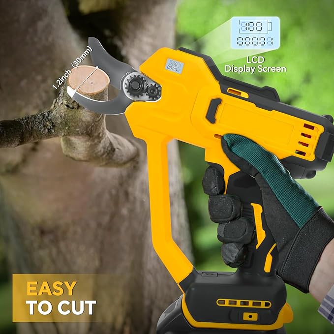 Cordless Electric Pruning Shears for Dewalt 20v Battery, 1.2'' Brushless Tree Trimmer, LCD display, SK5 Blades, Safety Switch, Anti-Slip Handle for Gardening Tree Pruning(No Battery)