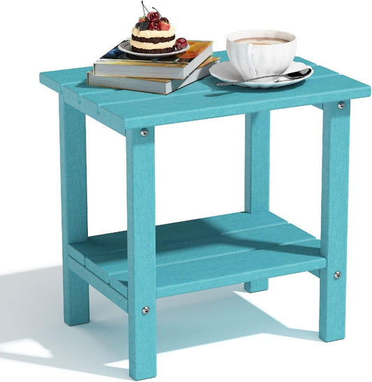 Outdoor Side Table, Adirondack HDPE Small Outdoor Table, 2-Tier Small Patio Side Tables for Outside Indoor Yard Poolside Porch, Light Blue