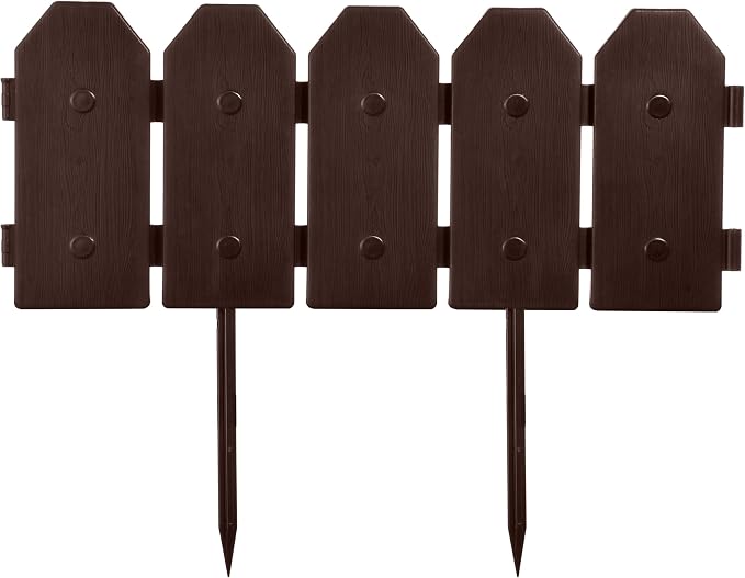 Evelyne Garden Border Edging: Wooden Grain Fence Dog Ear Design - Landscaping Fence Liner Lawn Edge Barrier - Decorative Lawn Landscape Panels Elements -Landscaping Edging (Brown, 10ft.)