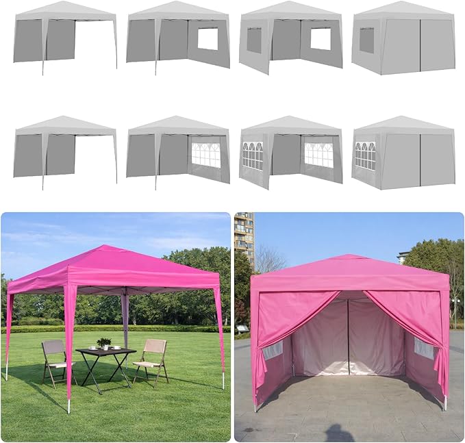 10x10FT Canopy Tent, Outdoor Gazebo Pop up Canopy with 4 Removable Sidewalls & 2 Windows, Patio Camping Shade Canopy with 4 PCS Weight Sand Bag & Carry Bag, Ideal for Parties Events, Magenta