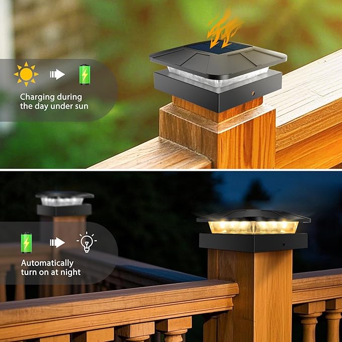 Peasur 4x4 Solar Post Cap Lights Outdoor with 3 Lighting Modes, 2 Packs LED Post Light Solar Powered Waterproof, Fence Deck Lights for 4×4/3.5×3.5 Wood/Vinyl Posts