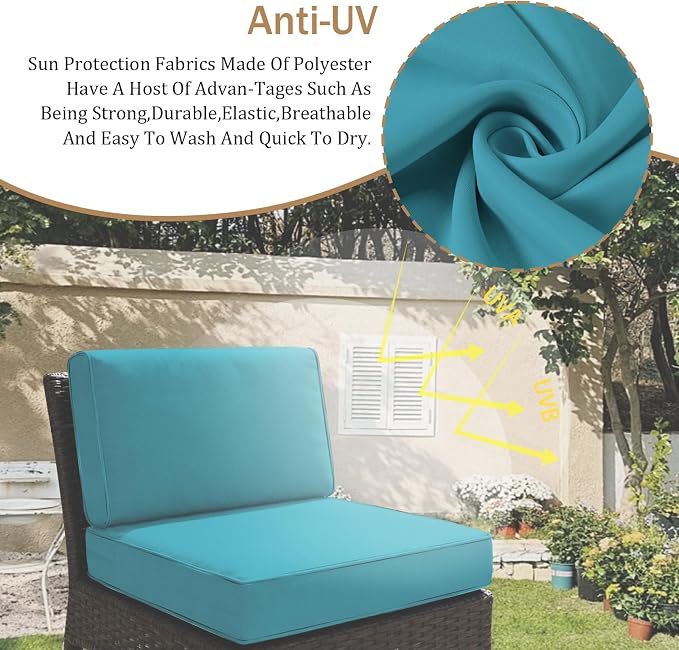 14 Piece Outdoor Furniture Replacement Cushions, Cover+Filling, 25.6" x 25.6" x 4" Foam Waterproof Outdoor Sofa Cushion Sets, Fit Wicker Rattan Sectional Conversation Set,Teal