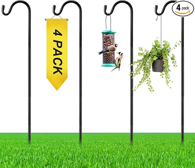 4 Pcs 45 Inch Shepherds Hook for Outdoor Adjustable Bird Feeder Pole Metal Steel Shepard Hooks for Hummingbird Stand Feeder Pole for Garden Plant, Lantern, Hanging Wedding Decor
