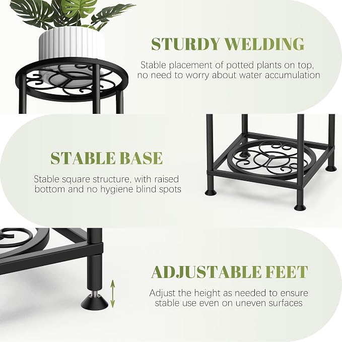 4 Tier Plant Stand Indoor Outdoor, Metal Flower Shelf Display Holder, Multiple Plants Corner Tall Flower Holders for Patio Balcony Porch Garden Living Room (Heart Black)