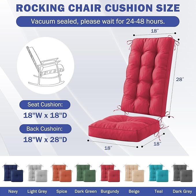 IPYNBAP Rocking Chair Cushion, Waterproof and Fade-Resistant Patio Chair Cushions, Tufted Chair Pads for Rocker Furniture, 18x18 Inch, Indoor/Outdoor Seat Cushions with Ties, Burgundy