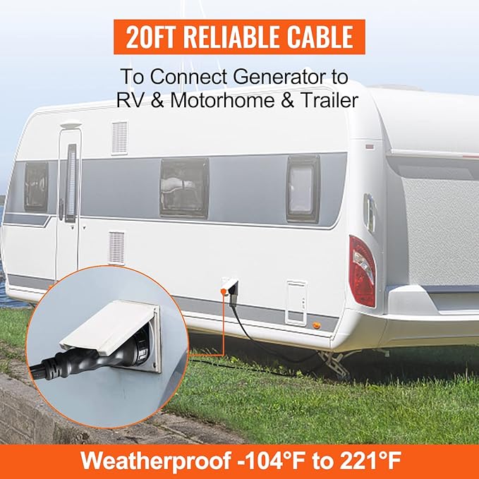 VEVOR 20 ft 50 Amp Generator Extension Cord 50amp, NEMA 14-50P to SS2-50R CS6364, STW 6/3+8/1 AWG 12500W UL Listed Twist Lock Heavy Duty Waterproof Outdoor for Home Backup RV