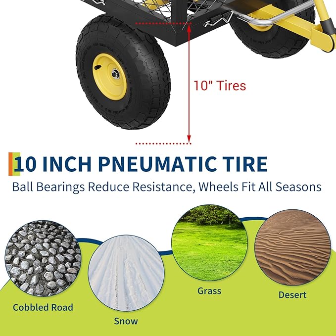 GarveeLife 900 LBS Garden Dump Cart with Removable Sidewalls, Heavy Duty Steel Dump Wagon with 180° Swivel Handle & 10 in Tires, Yard Cart Utility Wheelbarrow for Backyard Farm