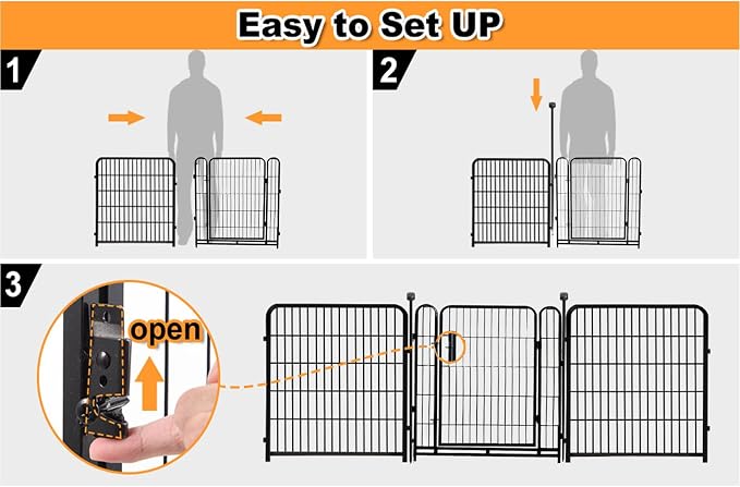 Getlay 24 in(H) Decorative Garden Fences with Gate, 8 Panels Total 15.7 ft(L) Heavy Duty Iron Animal Barrier Fence for Yard,Suitable for Indoor Pet Fence Or Outdoor Dog Fencing, Garden Border Fence