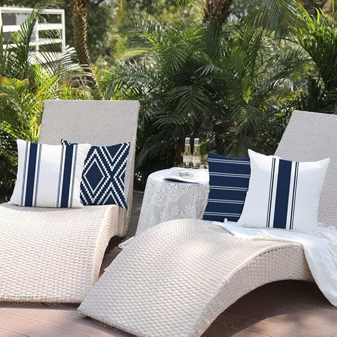 DFXSZ Outdoor Pillow Covers 20x20 Inch Set of 4 Navy Blue Waterproof Modern Geometry Throw Pillows Outdoor Summer Waterproof Decor for Patio Funiture Garden Polyester Cushion Covers 013N20