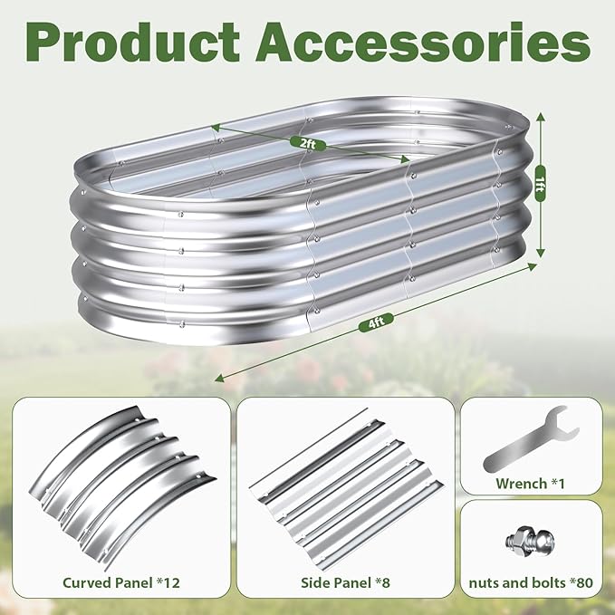 Galvanized Raised Garden Bed Outdoor, 4x2x1ft(2Pack) Metal Heavy Duty Planter Boxes for Gardening, Easy Assemble Bottomless Small Oval Plant Container Kit for Vegetable, Flower, Fruit, Silver